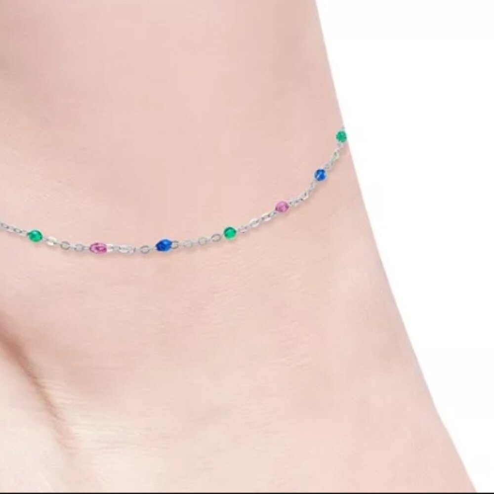 STERLING SILVER 925 MULTI- COLORED ANKLE BRACELET